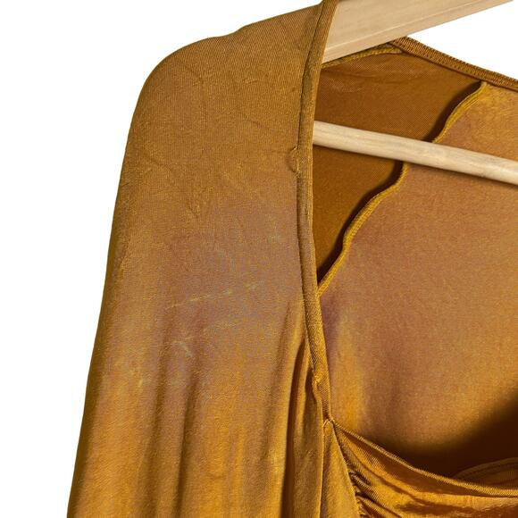 Lapointe Asymmetric Ruched Long-Sleeve Jersey Top Mustard Yellow Size 10 - Picture 5 of 13